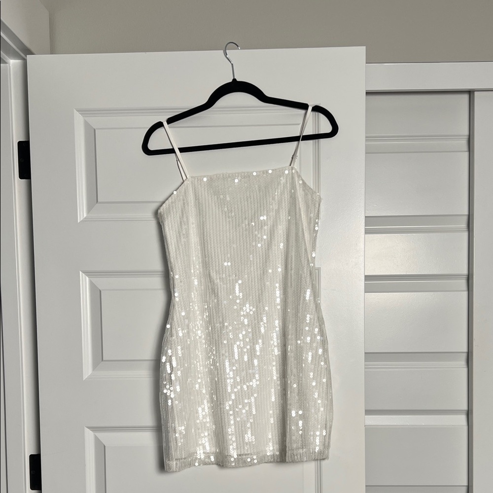 12th Tribe White Sequin Mini Dress